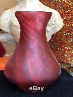Estate Antique Cranberry Glass Swirl Vase Hand Blown Art Glass