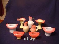 Estate Collection of 9 Pcs of Pairpoint Glossy Peachblo Art Glass