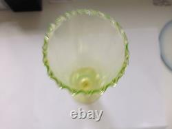 Exceptional WALSH long stemmed Victorian CRINKLE TOPPED Opalescent Glass Vase