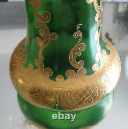 Exquisite! Antique Large Moser Hand Gilt Enamel Emerald Green Glass Vase