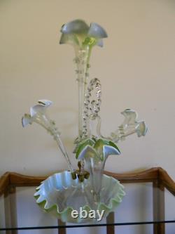 Exquisite Antique Victorian Opalescent White & Green 8 Pcs Art Glass Epergne Exc