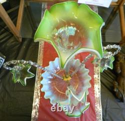 Exquisite Antique Victorian Opalescent White & Green 8 Pcs Art Glass Epergne Exc