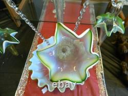 Exquisite Antique Victorian Opalescent White & Green 8 Pcs Art Glass Epergne Exc