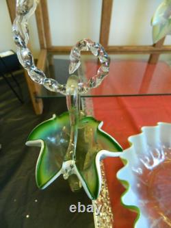 Exquisite Antique Victorian Opalescent White & Green 8 Pcs Art Glass Epergne Exc
