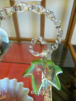Exquisite Antique Victorian Opalescent White & Green 8 Pcs Art Glass Epergne Exc