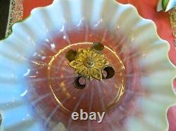 Exquisite Antique Victorian Opalescent White & Green 8 Pcs Art Glass Epergne Exc
