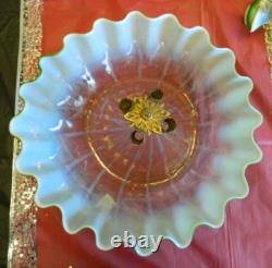 Exquisite Antique Victorian Opalescent White & Green 8 Pcs Art Glass Epergne Exc