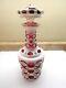 Exquisite Bohemian Overlay 12 Pink & White Cut Glass Decanter W Stopper Vgc
