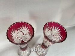 Exquisite Pair Vintage Bohemian Cut Crystal Vases (First Half of 20th Century)