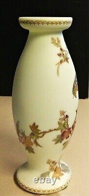 Exquisite Victorian Custard Glass Vase Hand Painted Gilt Bird Flowers Webb