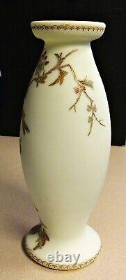 Exquisite Victorian Custard Glass Vase Hand Painted Gilt Bird Flowers Webb