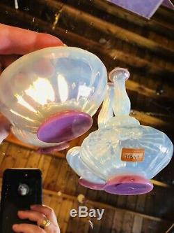 Exquisite Victorian Venetian Murano Seguso Opaline Opalescent Bottle & Bowl Set