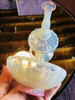 Exquisite Victorian Venetian Murano Seguso Opaline Opalescent Bottle & Bowl Set