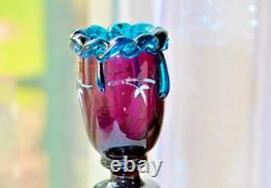 Extremely Rare Moser Amethyst Bohemian Art Glass 24k Gold And Electric Blue Trim