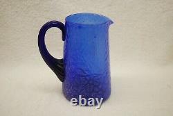 Extremely Rare Victorian Cobalt Blue Crackle Overshot Art Glass Creamer 1880's