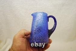 Extremely Rare Victorian Cobalt Blue Crackle Overshot Art Glass Creamer 1880's