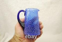 Extremely Rare Victorian Cobalt Blue Crackle Overshot Art Glass Creamer 1880's