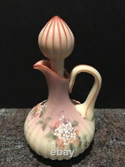 FABULOUS ENAMELE Mt. Washington BURMESE melon ribbed CRUET with matching stopper