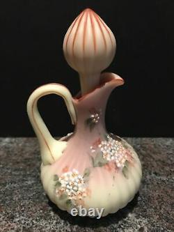 FABULOUS ENAMELE Mt. Washington BURMESE melon ribbed CRUET with matching stopper