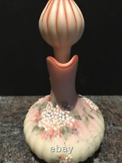 FABULOUS ENAMELE Mt. Washington BURMESE melon ribbed CRUET with matching stopper