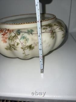 FABULOUS Set Smith Bros Marked Enameled Victorian Art Glass Melon Ribbed Bowl