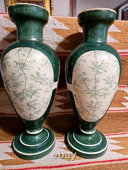 FANTASTIC PAIR of 15.5 BRISTOL GLASS VICTORIAN SCENE Hand Pntd CLAMBROTH VASES