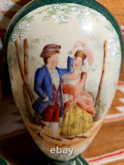 FANTASTIC PAIR of 15.5 BRISTOL GLASS VICTORIAN SCENE Hand Pntd CLAMBROTH VASES