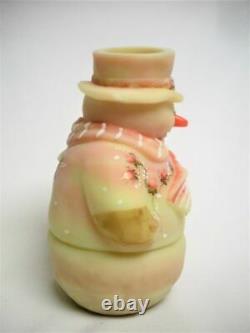 FENTON Burmese Art Glass FROSTY SNOWMAN Fairy Lamp Mint Van Zile Votive Candle