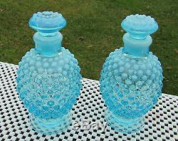 FENTON GLASS 1940's BLUE OPALESCENT HOBNAIL 2-PERFUME/POWDER 6/PCS Vanity Set
