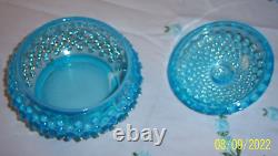 FENTON HOBNAIL BLUE OPALESCENT VANITY SET PRISTINE COND c. 1940's FREE SHIP