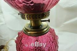 FENTON LAMP CRANBERRY CABBAGE ROSE GONE WITH THE WIND GWTW 23in TALL ART GLASS d