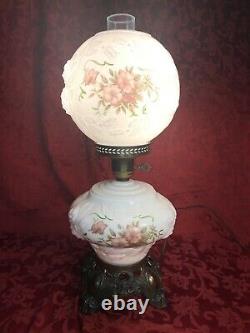 FENTON LAMP GONE With The WIND GWTW MILK GLASS LAMP ROSES, HAND PAINTED FLOWERS