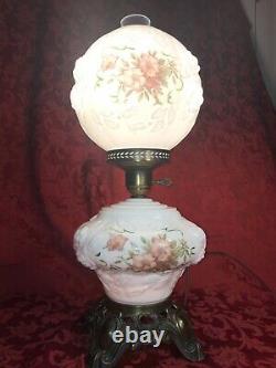 FENTON LAMP GONE With The WIND GWTW MILK GLASS LAMP ROSES, HAND PAINTED FLOWERS