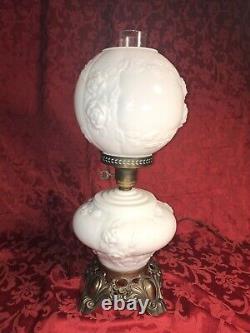 FENTON LAMP GONE With The WIND GWTW MILK GLASS LAMP ROSES, HAND PAINTED FLOWERS