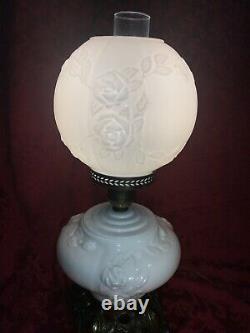 FENTON LAMP GONE With The WIND GWTW MILK GLASS LAMP ROSES, HAND PAINTED FLOWERS