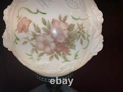 FENTON LAMP GONE With The WIND GWTW MILK GLASS LAMP ROSES, HAND PAINTED FLOWERS