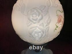 FENTON LAMP GONE With The WIND GWTW MILK GLASS LAMP ROSES, HAND PAINTED FLOWERS