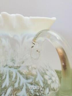 FENTON White Opalescent Daisy & Fern Pitcher 9