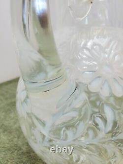 FENTON White Opalescent Daisy & Fern Pitcher 9