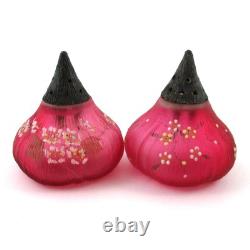 FIG Salt & Pepper SHAKERS antique Mt. Washington CRANBERRY art glass c1890's