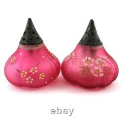 FIG Salt & Pepper SHAKERS antique Mt. Washington CRANBERRY art glass c1890's