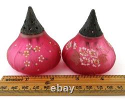 FIG Salt & Pepper SHAKERS antique Mt. Washington CRANBERRY art glass c1890's