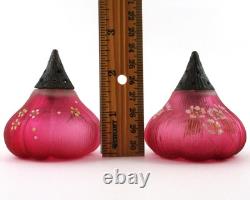 FIG Salt & Pepper SHAKERS antique Mt. Washington CRANBERRY art glass c1890's