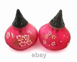 FIG Salt & Pepper SHAKERS antique Mt. Washington CRANBERRY art glass c1890's