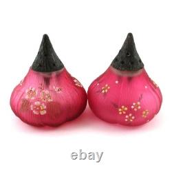 FIG Salt & Pepper SHAKERS antique Mt. Washington CRANBERRY art glass c1890's