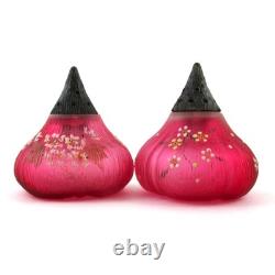 FIG Salt & Pepper SHAKERS antique Mt. Washington CRANBERRY art glass c1890's