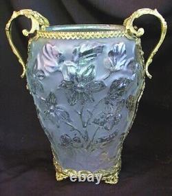 FRENCH CENTERPIECE VASE ART NOUVEAU GLASS w ORMOLU MOUNTS c. 1900