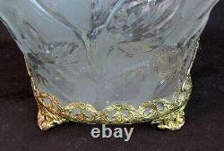 FRENCH CENTERPIECE VASE ART NOUVEAU GLASS w ORMOLU MOUNTS c. 1900