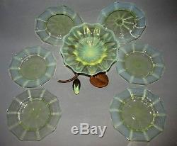 Fabulous 7 Pce Powell Vaseline Glass Dessert Set With Lily Epergne Arts & Crafts