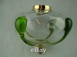 Fabulous Antique Art Glass Oil Lamp Font, Clear Swirl Glass With Applied Decor